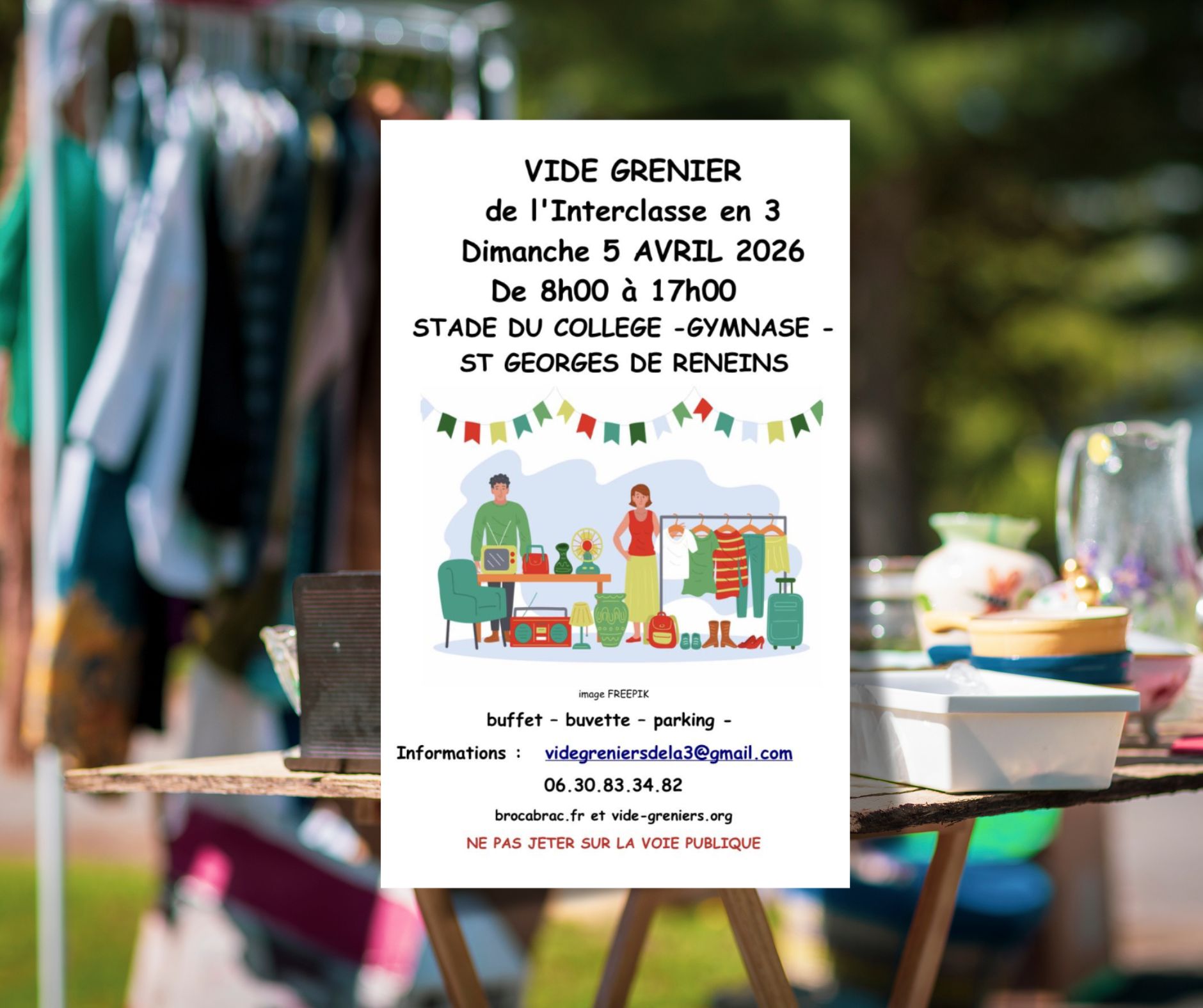 En savoir plus sur Vide grenier de l&rsquo;interclasse en 3